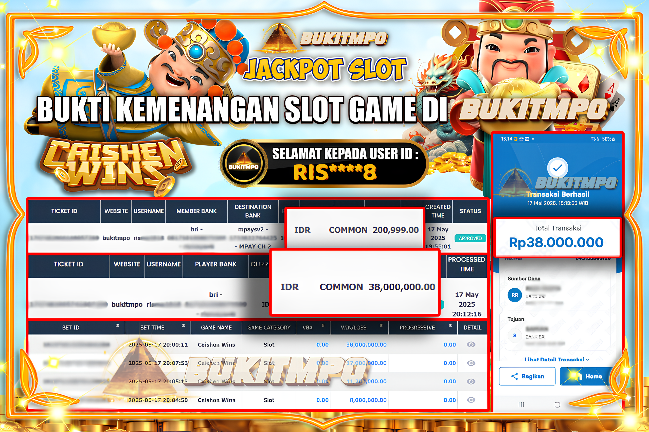 BUKITMPO JACKPOT SLOT Caishen Wins Rp.38.000.000,- LUNAS